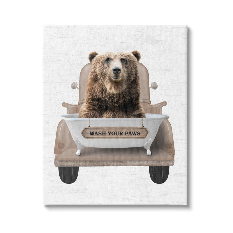 Trinx Wash Your Paws Bear Canvas Wall Art Design By Lettered And Lined, H 48 po x l 36 po x P 1,5 po