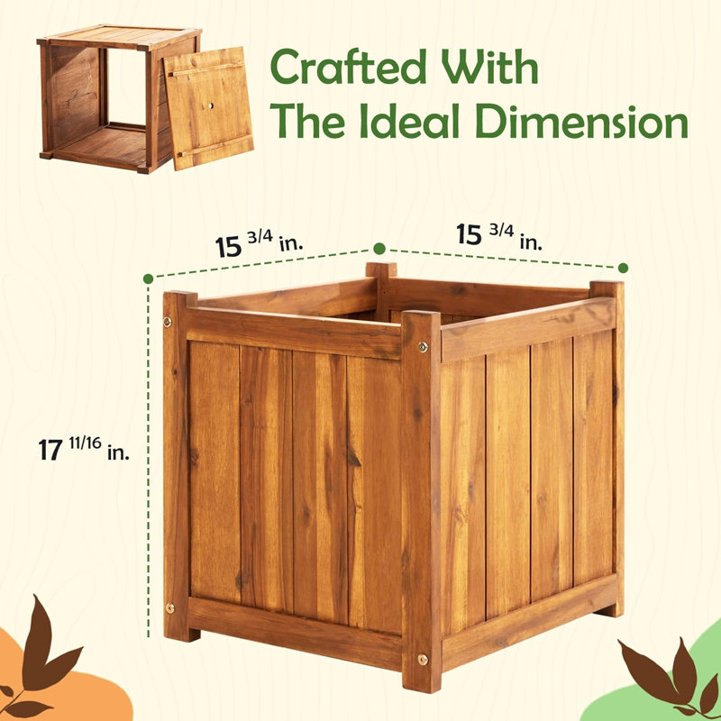 Square Wooden Planter Box - Light Brown, 1