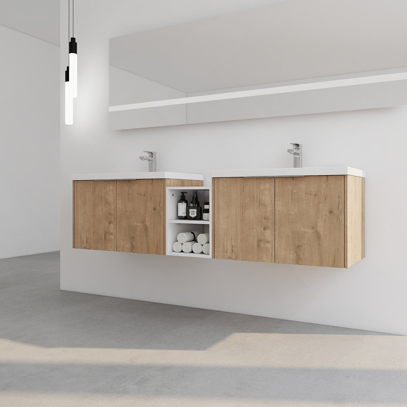Meuble-lavabo 72 po à fermeture en douceur avec lavabo, Imitation chêne, 71"