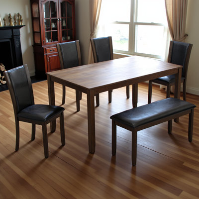 6-Piece Dining Table Set with Bench and Chairs, Wooden dining table set for 6 people, Farmhouse Rustic Style 6 Person Dining Table Set for Dining Room