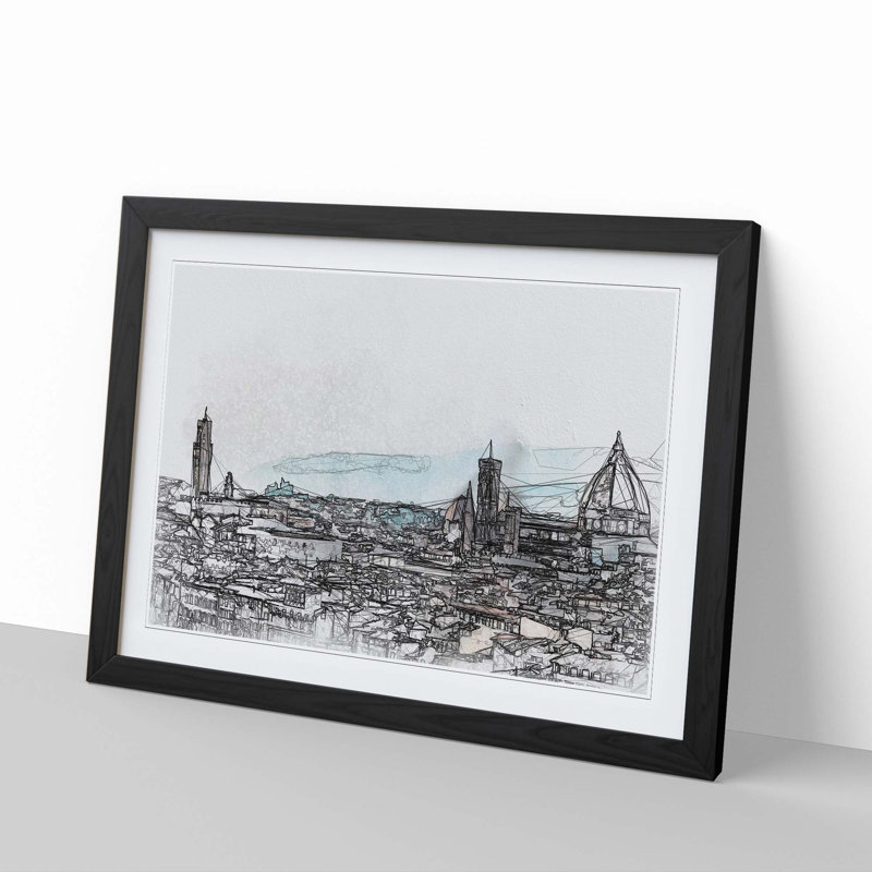 Florence Cathedral & Skyline in Italy in Abstract - Framed Print, Black, 40cm H x 60cm W x 2cm D