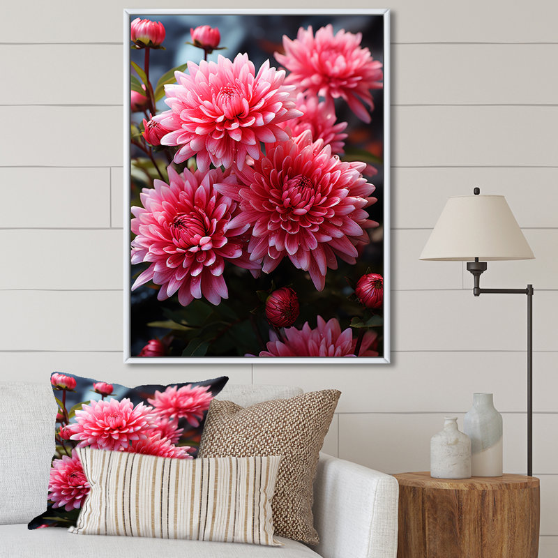«Pink Mums Elegance In Forest III - Mums», art mural, Cadre flottant blanc, H 44 po x l 34 po x P 1,5 po