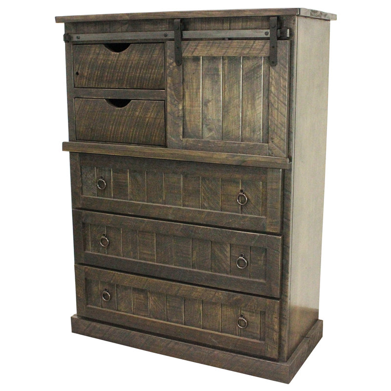 Commode combinée 5 tiroirs Casson, Bois flotté rustique
