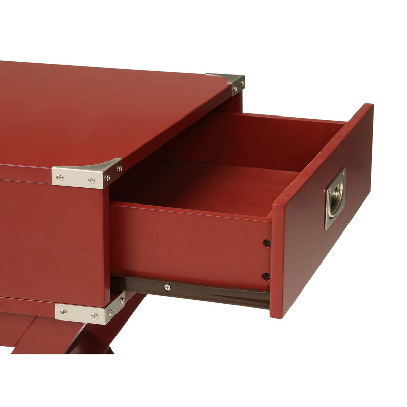 Table d'appoint compacte rouge - côté coulissant en métal et support de barre transversale au fini de 18 po de largeur, poids du tiroir de 20 lb