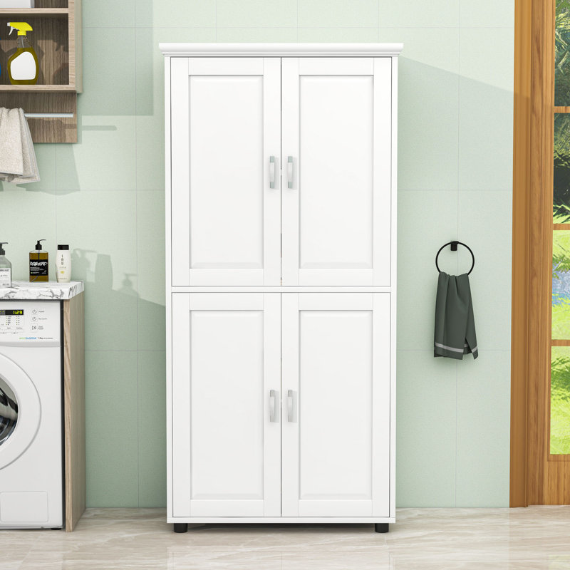 Armoire de rangement pour salle de bain avec 4 portes et tablettes réglables