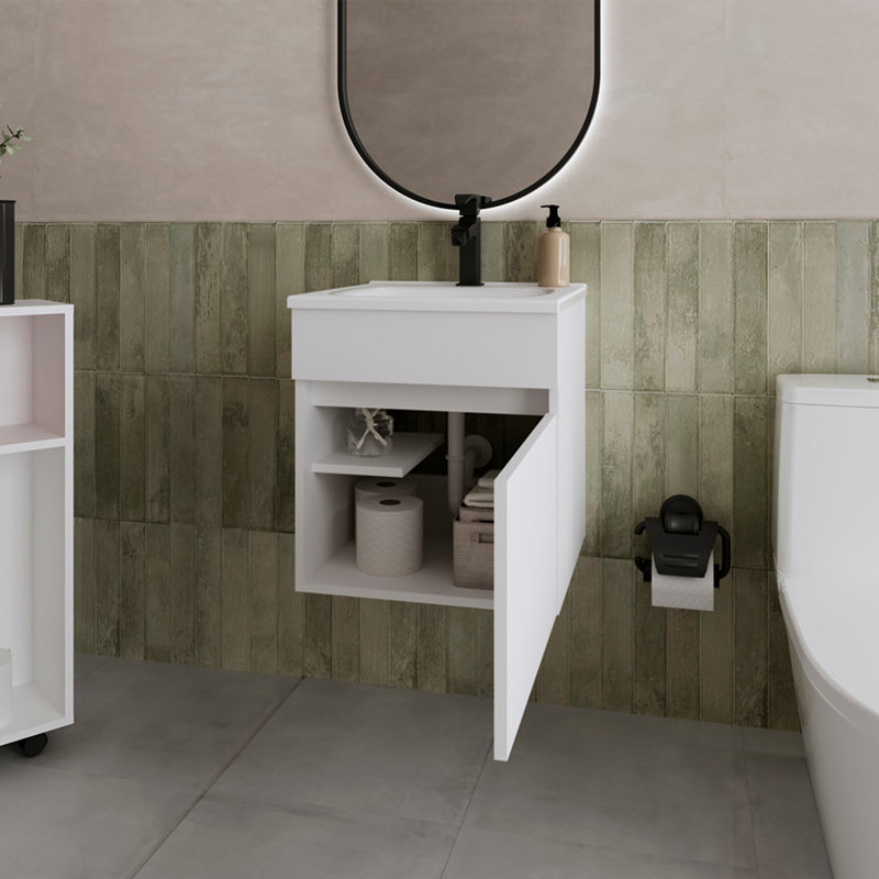 Lavabo pour salle de bain Newell, blanc, Blanc