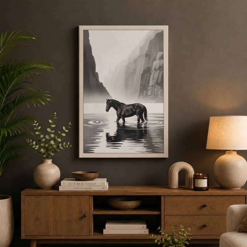 Horse in Stone Minimalist - Wrapped Canvas, 24x16 - 61.0 x 40.6 cm, White Border