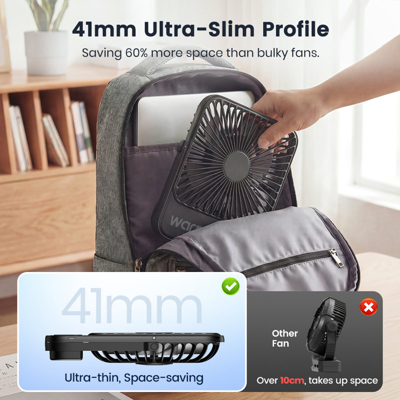 Warmco D3 10000mAh Portable Travel Fan, 7-inch Wide, 10-24H Battery Life