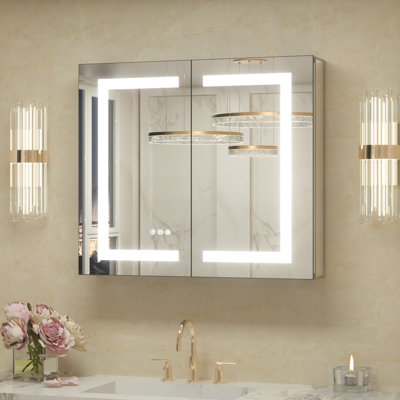 Rectangle LED Medicine Cabinet with Frontlit, Interior Mirror, Tempered Glass
