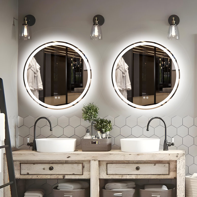Round LED Mirror Dimmable Vanity Mirror with Defog 3-Color Temperature Frontlit & Backlit LED mirror, 31" x 31"