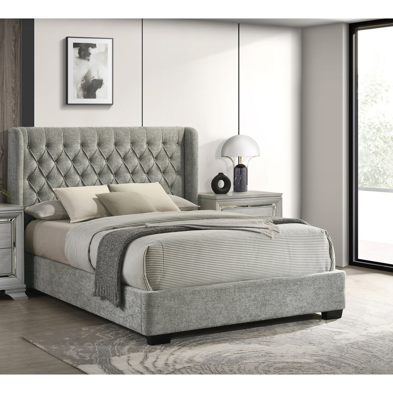 Lit tapissier Contemporary, gris, Grand