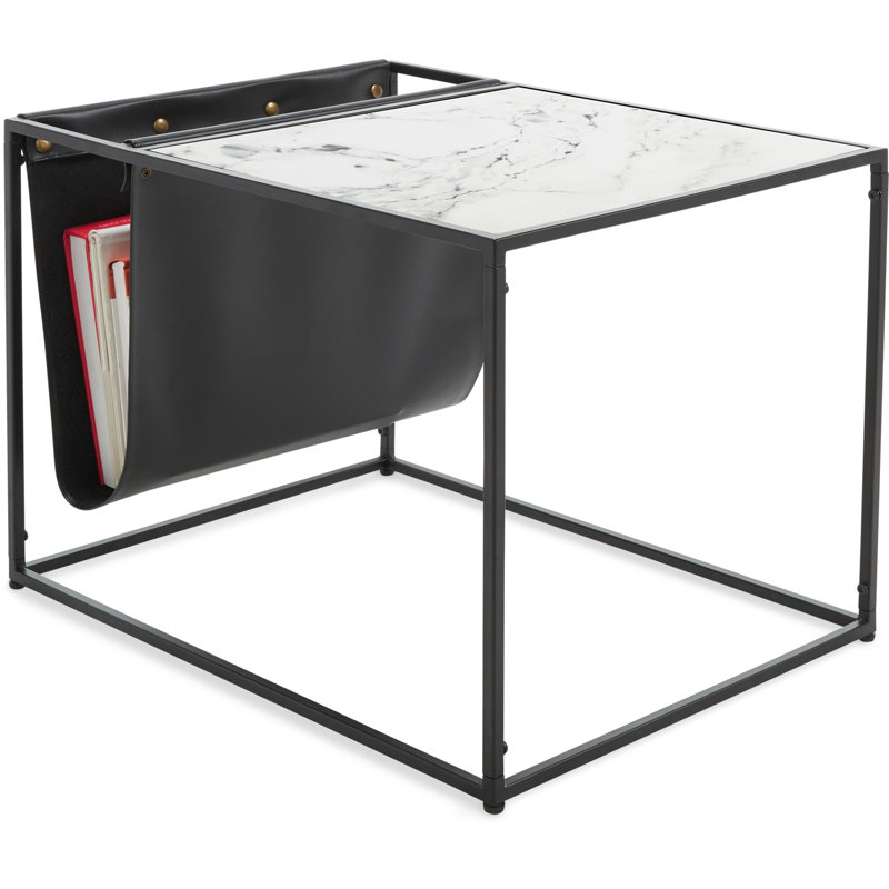 Wilson Black Metal and Marble Print Magazine Storage End Table