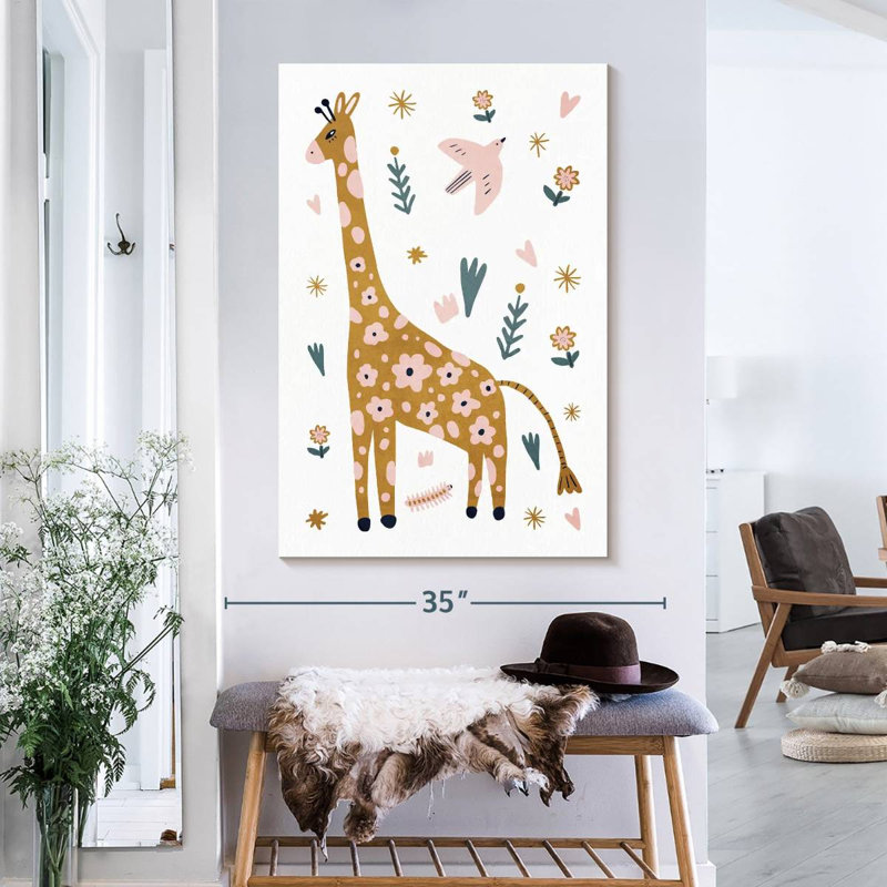 Adorable girafe scandinave sur toile, H 39 po x l 26 po x P 1,25 po