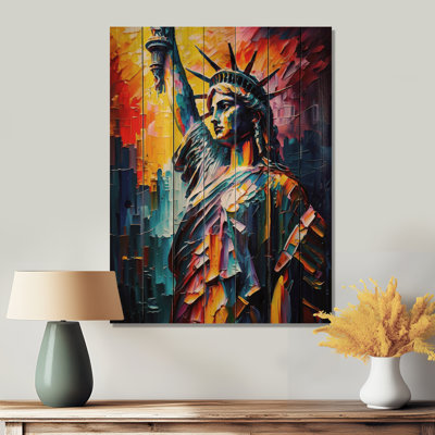 Statue colorée de la Liberté II - paysages urbains, impression sur bois de pin naturel