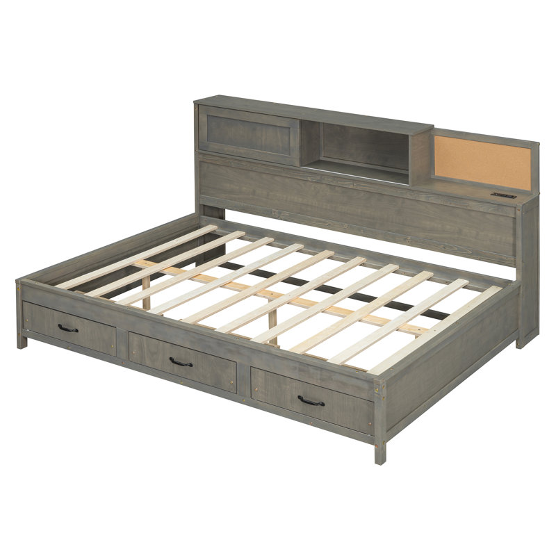 3 Drawers Daybed With Storage And Outlets, Gray, Full
