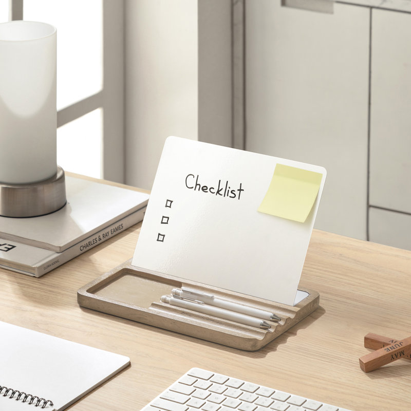 Organisateur de bureau 2 en 1 en bois massif avec tableau blanc magnétique, fente pour notes et rangement caché - Accessoire de bureau moderne