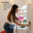 Boahaus Elina Modern Makeup Vanity Set With Lighted Mirror, Glass Top, Charging Station & Ottoman