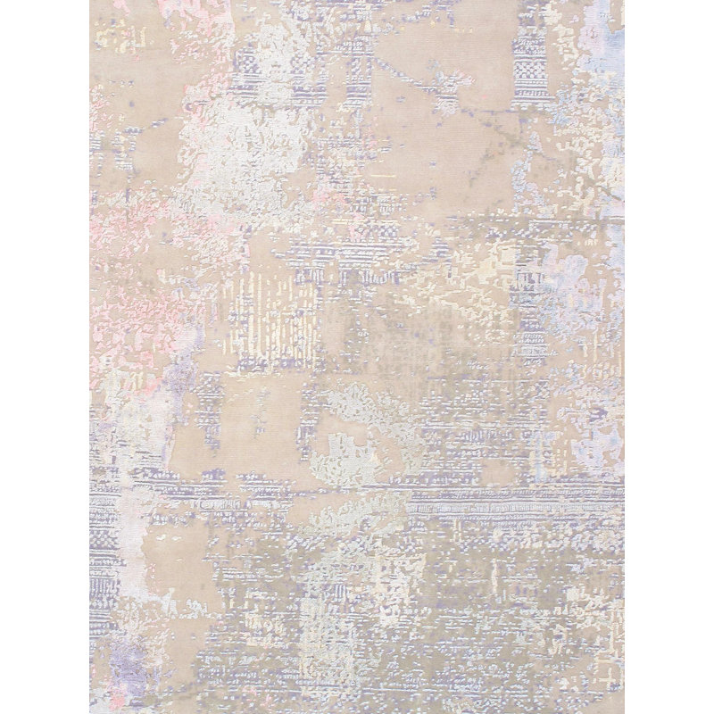 Gray and Beige Abstract Hand-Knotted Wool Silk 9' x 12' Rug