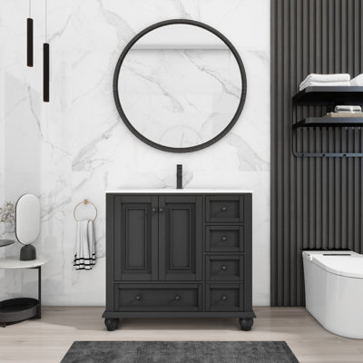 36" Freestanding Single Bathroom Vanity with Ceramic Sink Top, Faucet, Assembly Required