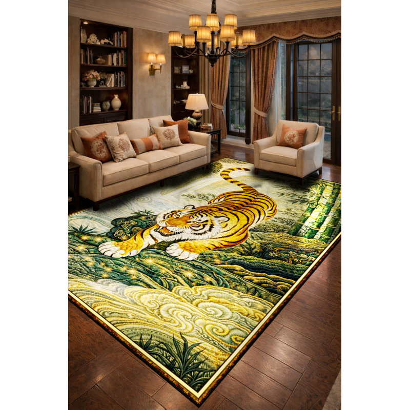 Tapis vert lavable à imprimé tigre Mosso, 2'4" x 3'11"