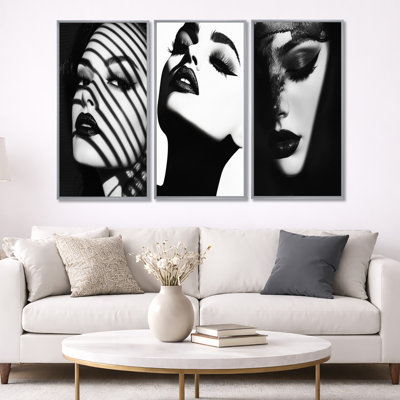 Monochrome Glam Muse – Fashion Framed Wall Art Set of 3