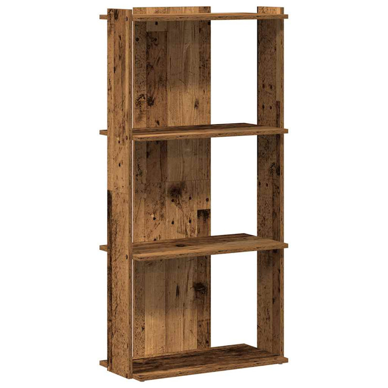 Petite bibliothèque rectangulaire en bois d'ingénierie vidaXL, Bois ancien, (3 tablettes) H 23,6 po x l 23,6 po x P 11,8 po