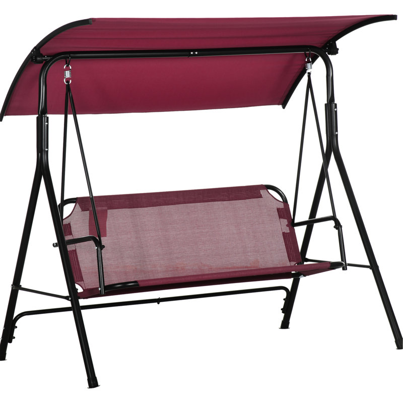Balancelle à 3 porches avec support solide et auvent - Jardin de loisirs extérieur, patio, banc rouge près de la piscine et utilisation extérieure réglable