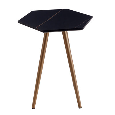 Modern Minimalism Faux Marble End&Side Table, Small Accent Coffee Table With Metal Legs, Hexagon Nightstand