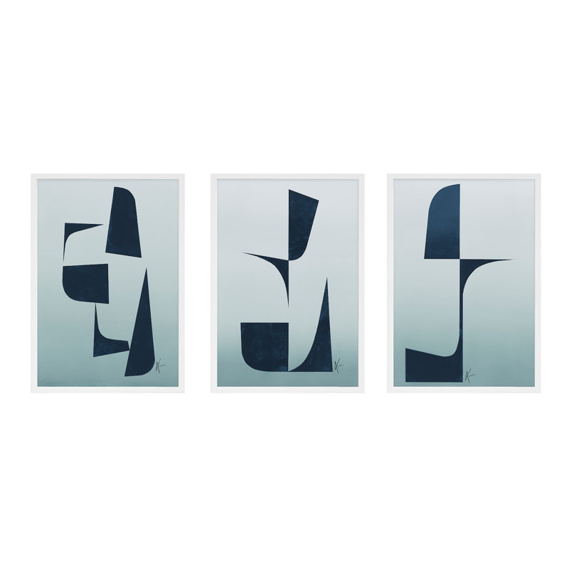 Indigo Shadows. Set Of 3 Print by Lee Lessem, 38" H x 26.5" W x 1.25" D, White