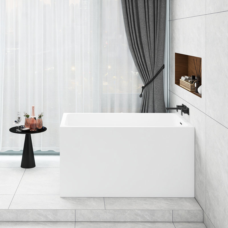 47-Inch Freestanding Rectangular Acrylic Bathtub, With Gloss White Finish, Certified By CUPC