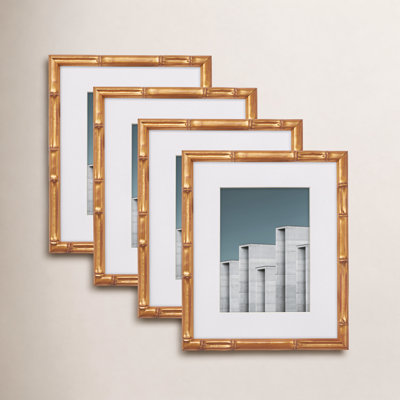 Gold Solid Wood Gilded Picture Frame - Set of 4 with Mat
