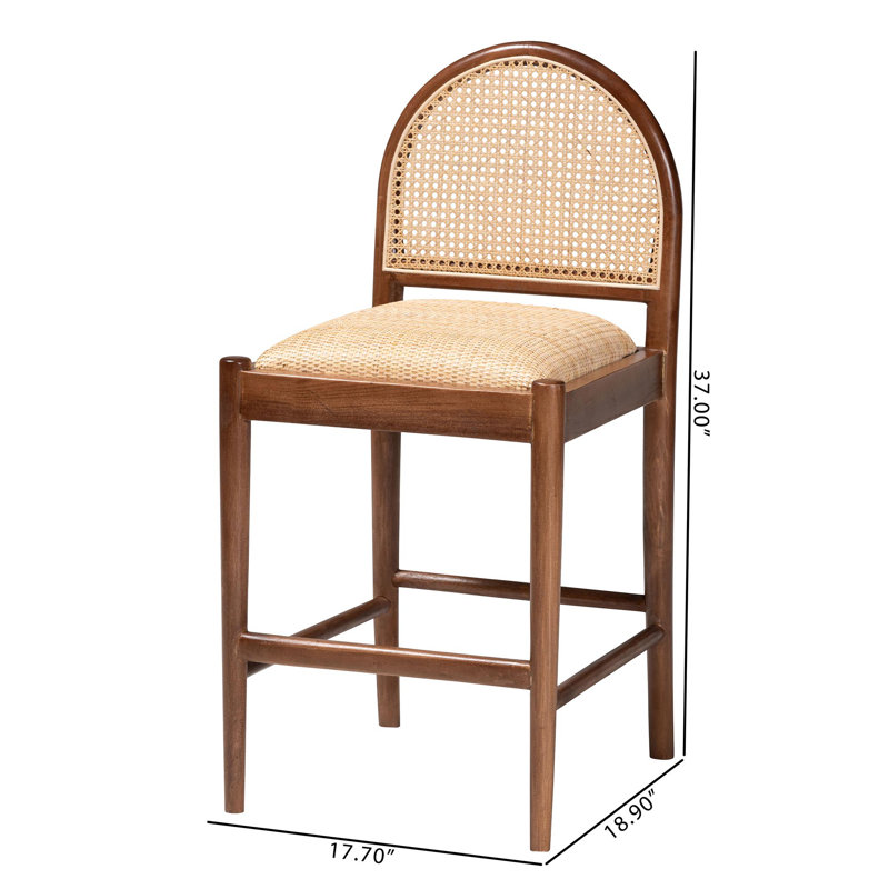 Maryland Natural Rattan and Acacia Wood Bohemian Counter Stool