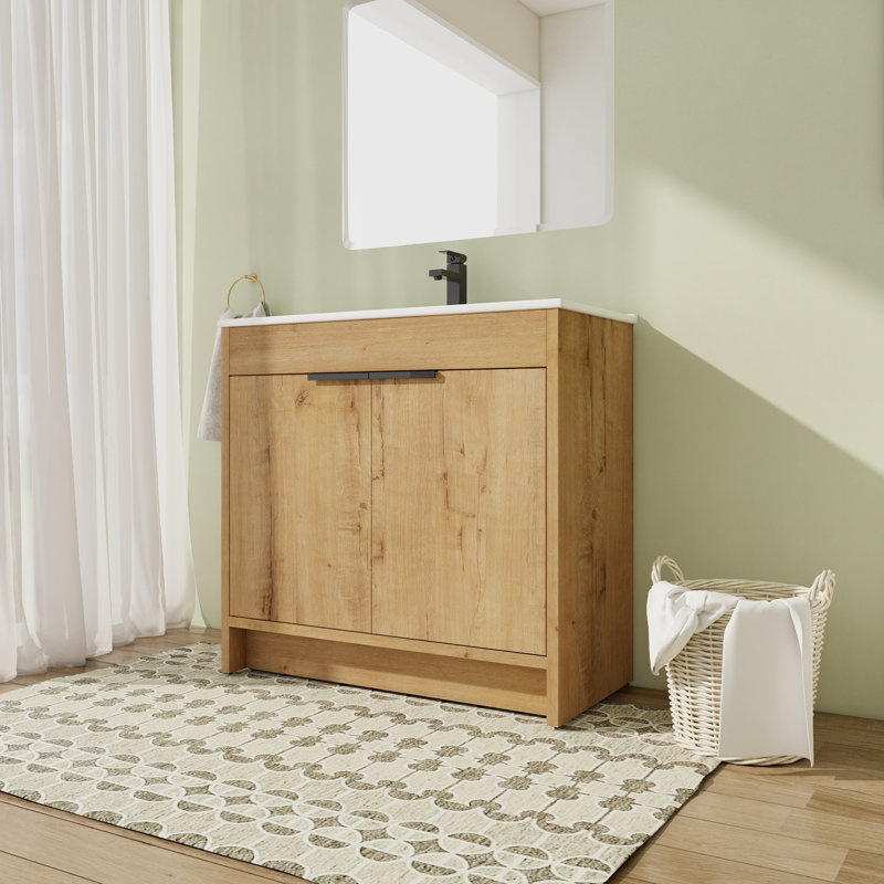 Meuble-lavabo sur pied simple 35,97 po avec plateau en céramique Orfea