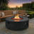 Round Propane Fire Pit Table with Vertical Stripe Design, 50000 BTU Concrete Fire Pit for Outdoor-895149919