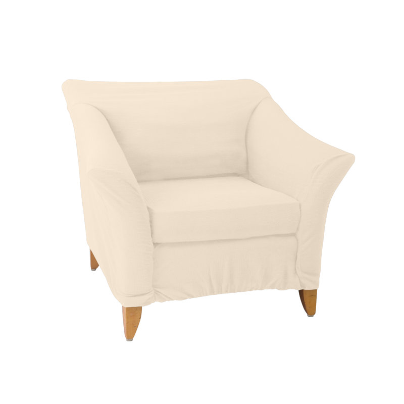 Box Cushion Armchair Slipcover, Ivory Polyester Blend