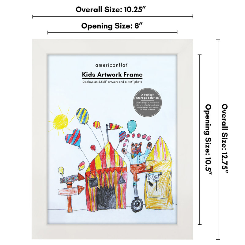 8.5x11 Kids Art Frame Holds 100 Artworks - Front Loading Picture Frame for Tabletop and Wall Display, White