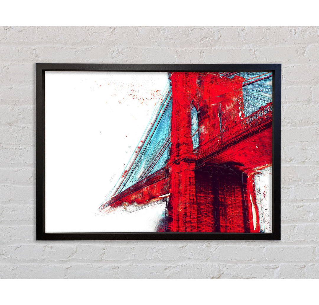 Red Funky Brooklyn Bridge - Einzelner Bilderrahmen Kunstdrucke auf Leinwand