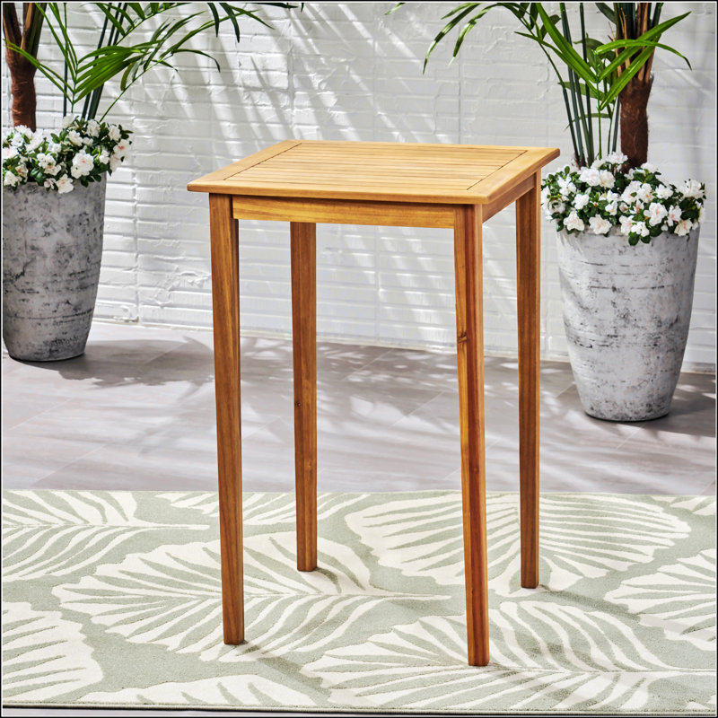 Table de bar d'extérieur carrée en bois d'acacia minimaliste avec finition en teck pour une utilisation durable et élégante du patio