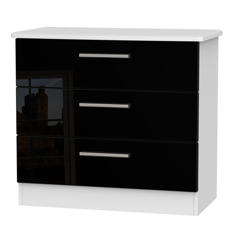 Fully Assembled Yvette 3 Drawer Chest, White/Black