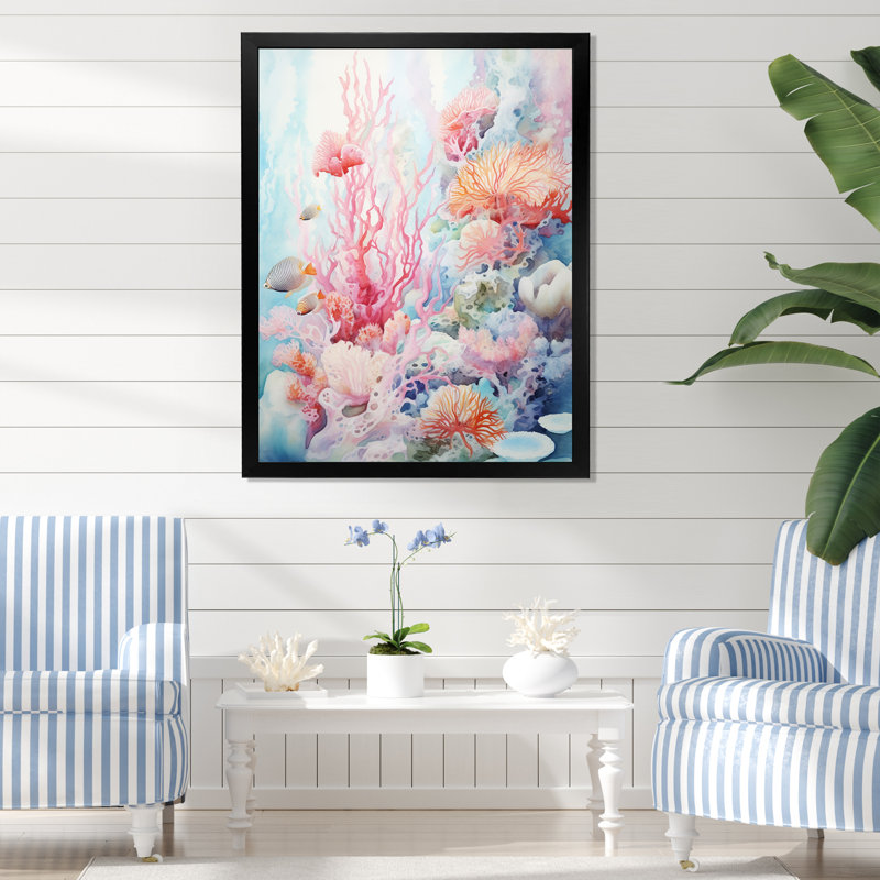 Couleurs pastel aquarelle coraux IV, Cadre photo noir, H 32 po x l 24 po x P 1 po