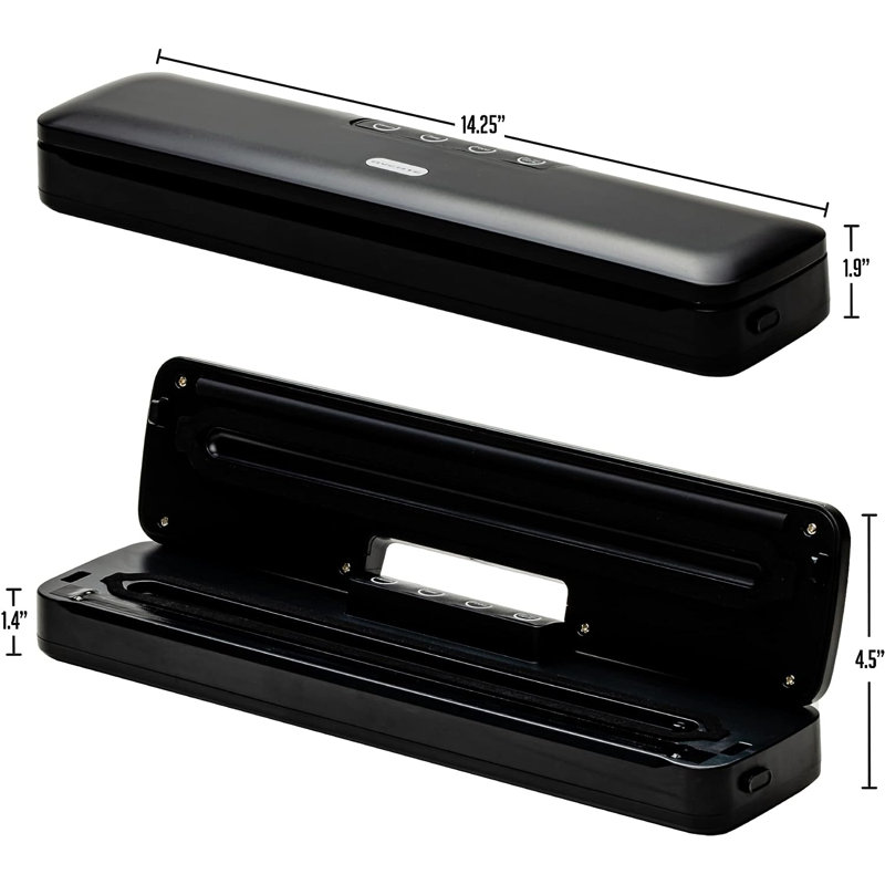 OVENTE Compact Vacuum Sealer Machine with Sealing Bags, Airtight Suction System, Automatic One-Touch Operation and Dry or Moist Food Modes, Ideal for Food Storage, Meal Prep, Sous Vide, Black SV2906B