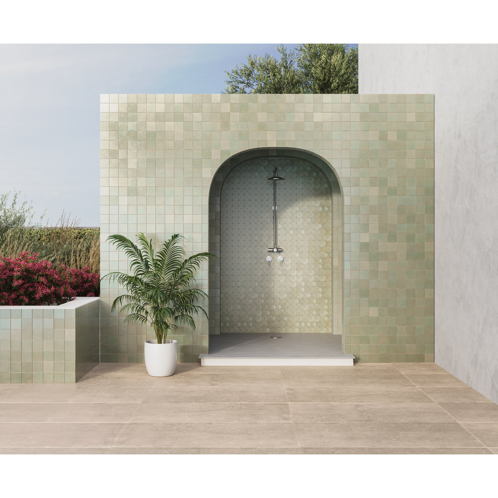 Zagora 4" x 4" Zellige Tile, Vert Gris