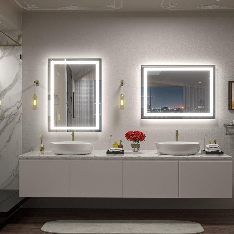 Aevar Super Bright Front & Back LED Lighted Anti-Fog Tempered Glass Bathroom/Vanity Mirror with ETL & 3-Year Warranty