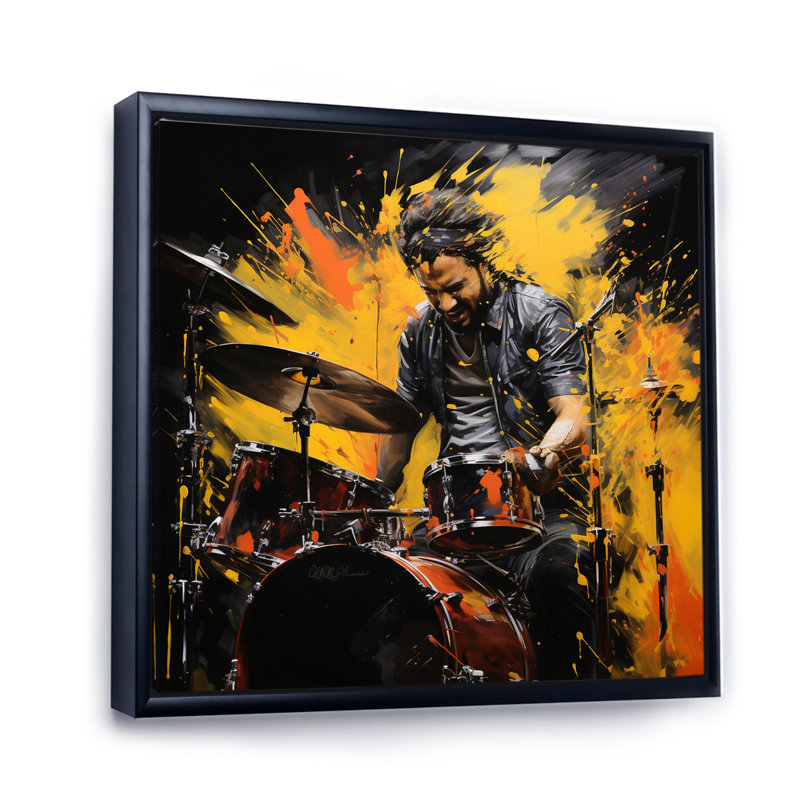 «Music Drummers Groove an I», reproduction, H 24 po x l 24 po x P 1 po, Cadre flottant noir