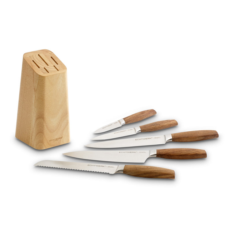 Echtwerk Küchenmesser-Set Classic-Edition aus hochwertigem Stahl, 6-tlg mit Holzblock aus Pakkaholz, Küchenmesser-Set