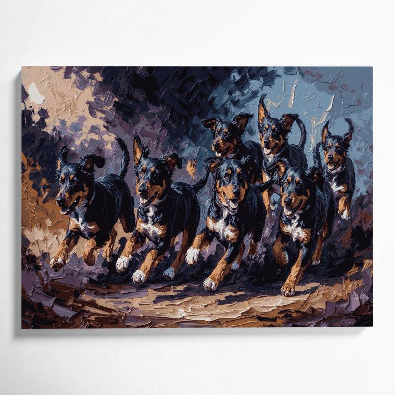 «Dogs Mudi», art mural sur toile mauve, H 11 po x l 14 po