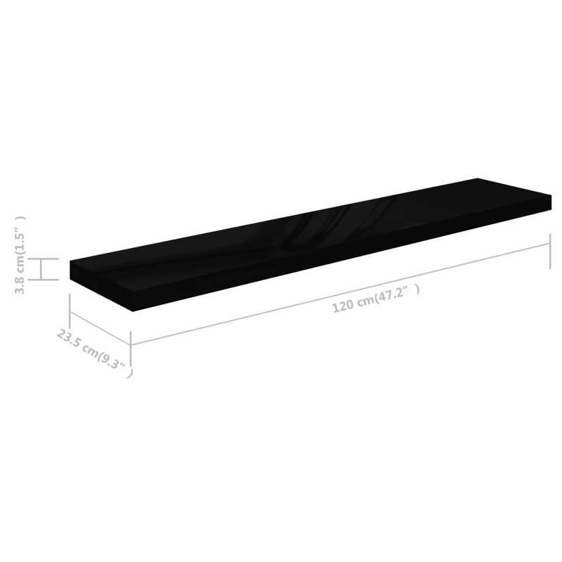 Arsis 4 Piece Metal Floating Shelf, 3.8cm H x 23.5cm W x 120cm D, High Gloss Black