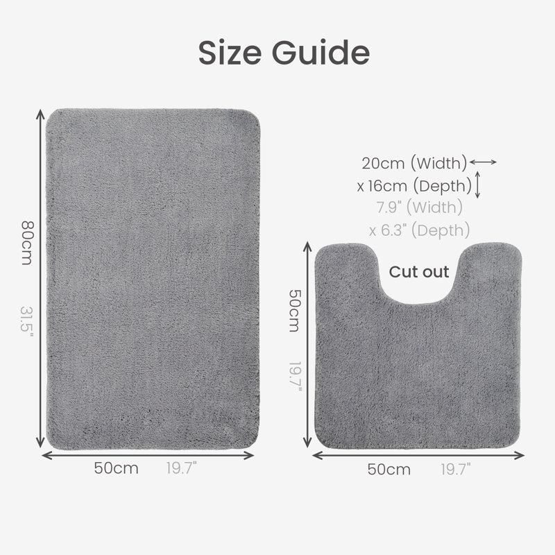 Allviya 2 Piece Bath Mat and Pedestal Mat Non Slip, Dove Grey