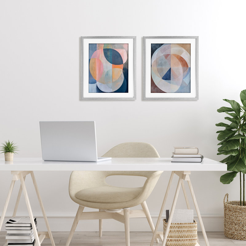 Ensemble de 2 reproductions encadrées Pastel Centric Geometrics, par Ramona Murdock, Cadre de ferme gris, H 16 po x l 13 po