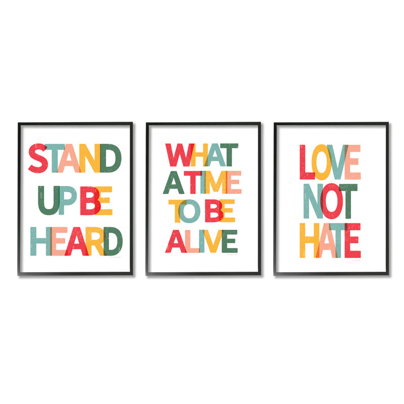 " Love Not Hate Inspirational Quotes Rainbow " by Jennifer Pugh 3 - Pieces, Midnight Black Framed Giclee, 20" H x 16" W